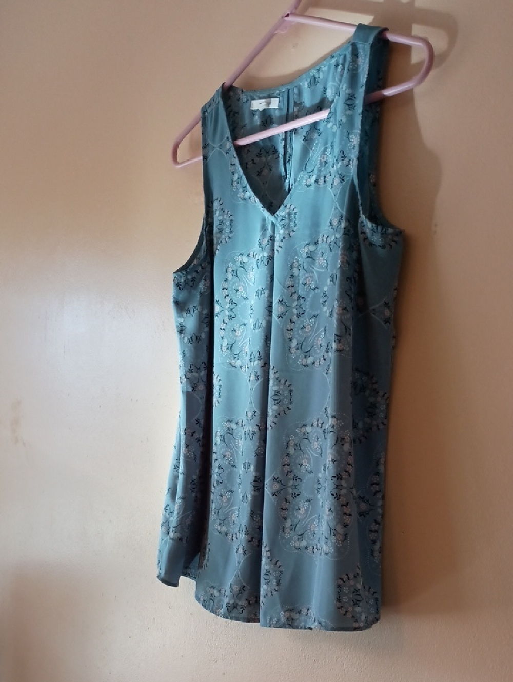 Maurices Teal Floral Print V-Neck Tank, Sz S
